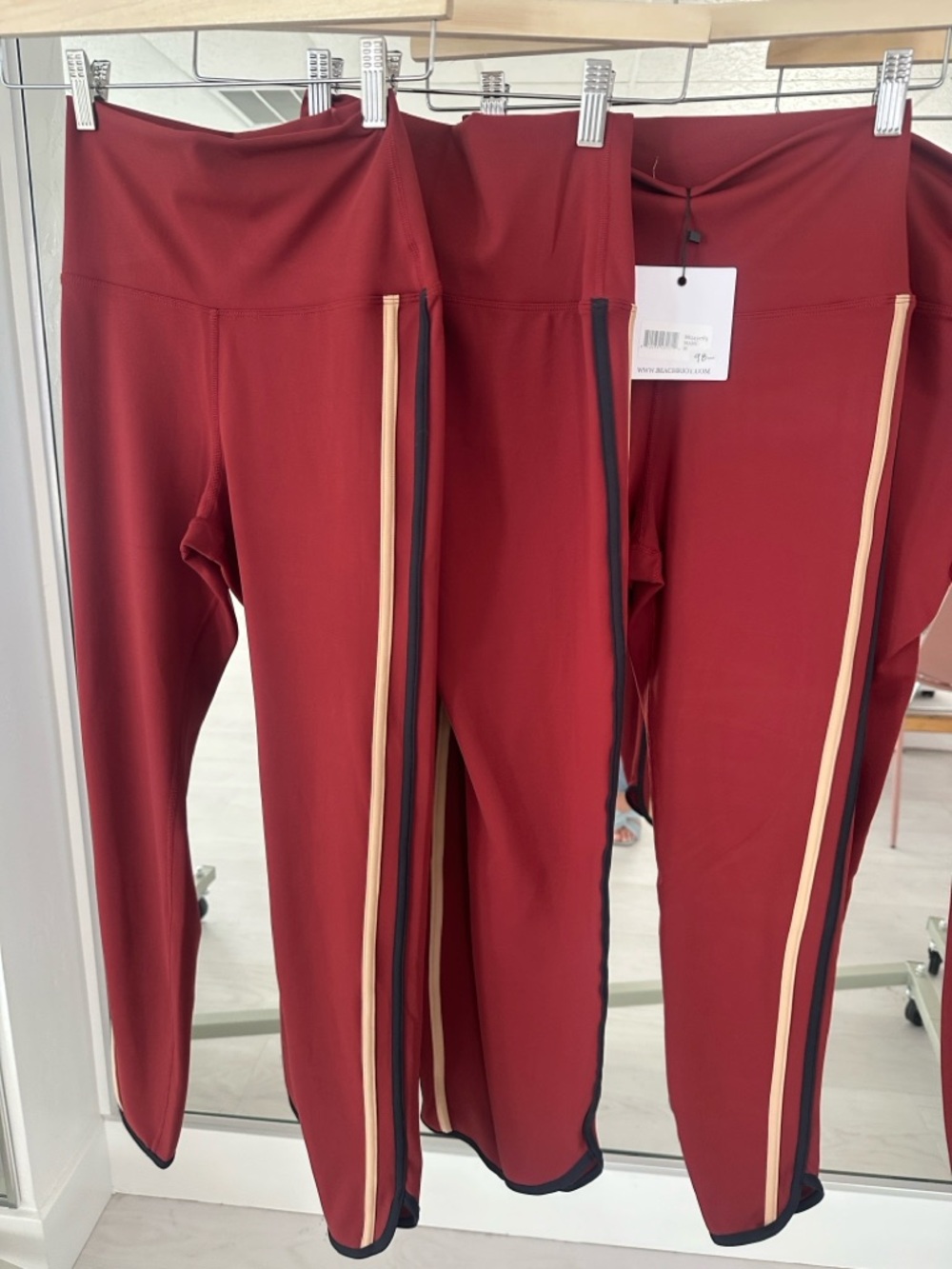 Beach Riot High-Waist Leggings in Burgundy with Cream & Black Side Stripes